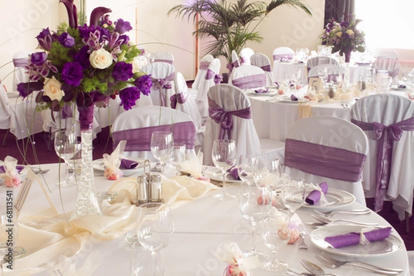 Fototapeta wedding tables set for fine dining or another catered event