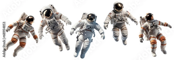 Fototapeta collection of various astronauts or spaceman floating isolated on white background. space man universe exploration set