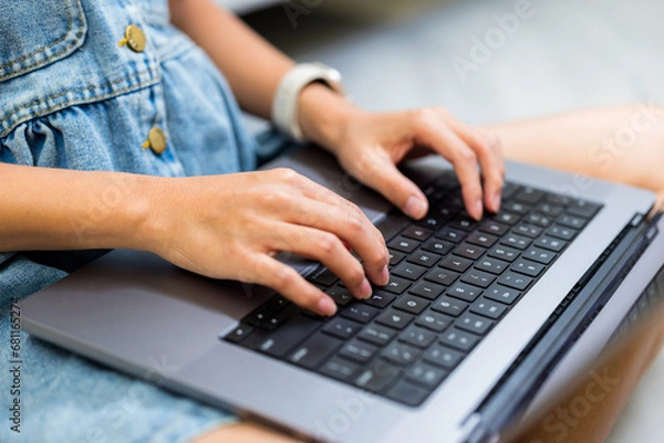 Fototapeta Woman use use laptop computer at home