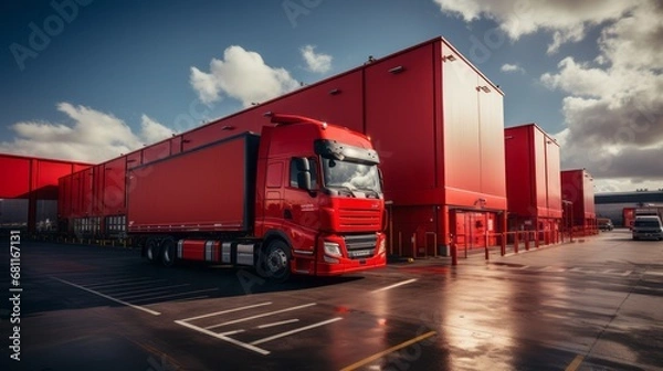 Obraz Red truck, next to a red ship