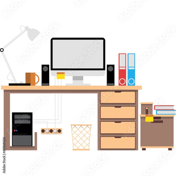 Fototapeta Place of work office table desk vector icon