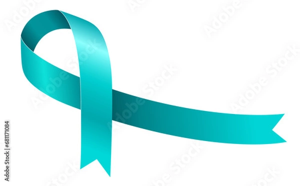 Fototapeta Teal Awareness ribbon. Awareness for cervical cancer, Ovarian Cancer, Polycystic Ovary, Post Traumatic Stress Disorder, Obsessive Compulsive Disorder. PNG file on transparent background,