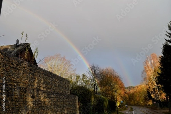 Obraz rainbow over the village