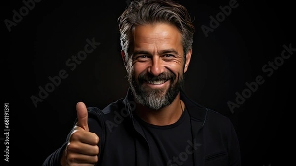 Fototapeta Empowering Success. Middle-Aged Man Exhibiting Confidence and Positivity on an Empty Background, Inspiring Ideas and Achieving Triumph
