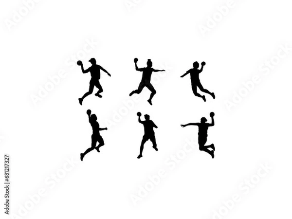 Fototapeta Set of Woman Handball Player Silhouette in various poses isolated on white background