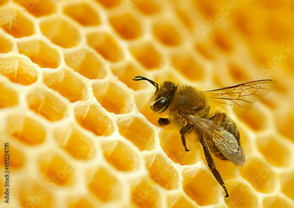 Obraz Bee sits on the honeycomb