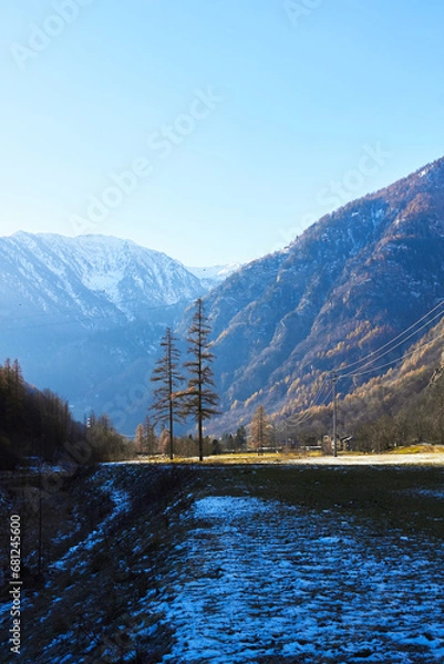 Fototapeta Strada vuota in montagna. viaggio invernale di natale