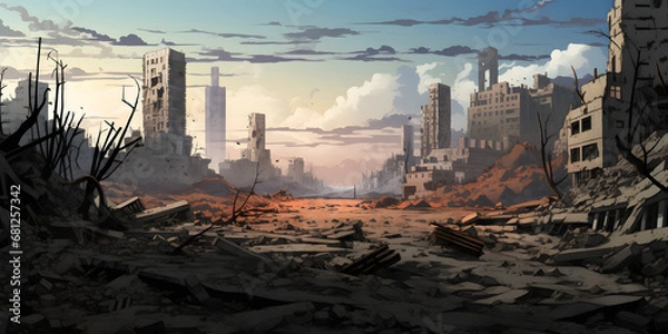 Fototapeta Postapocalyptic city background