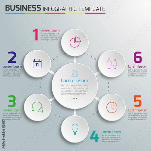 Fototapeta 6-Step process infographics light vector background