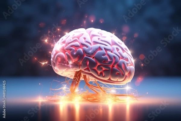 Fototapeta Virtual creative image of artificial intelligence with a sketch of the human brain
