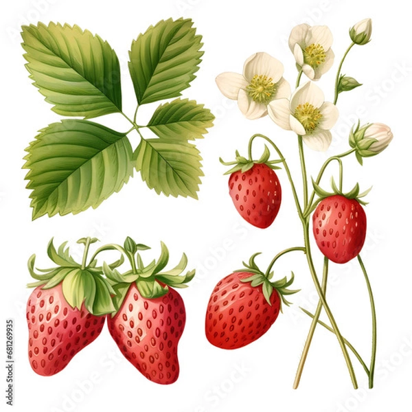 Fototapeta Strawberry with fruit and flower
