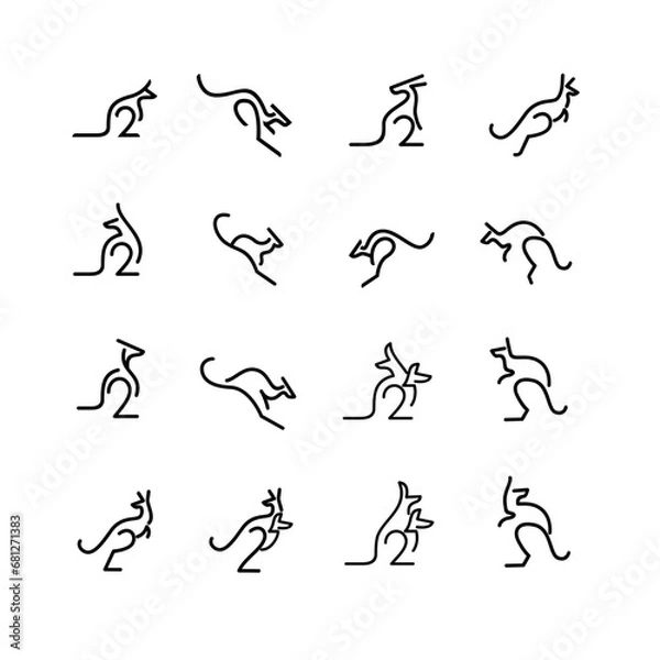 Fototapeta Set of kangaroo line logo icon design illustration