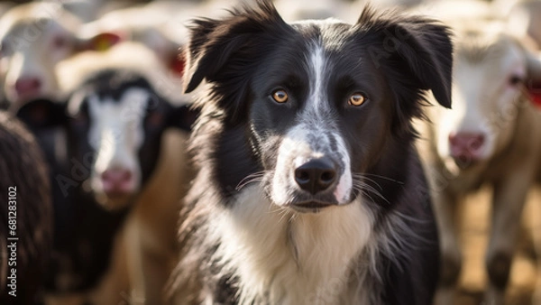 Fototapeta Working Dog Observing Farm in Artistic Motion Blur Panorama