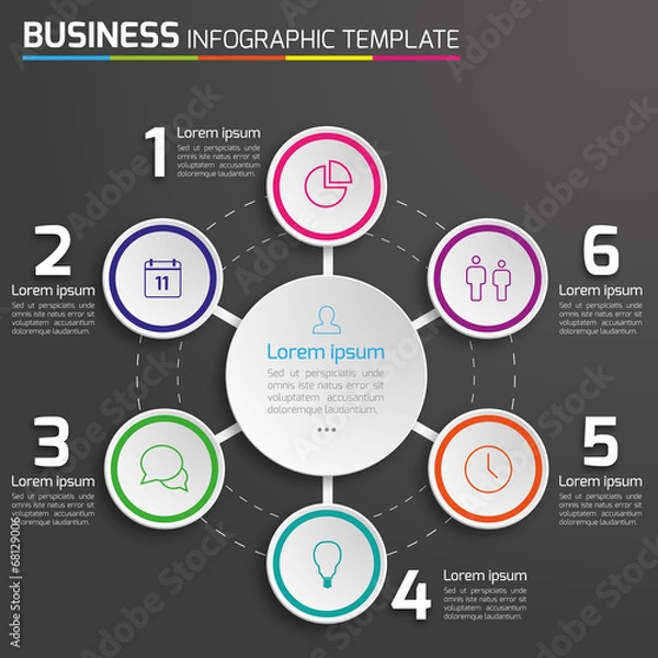 Fototapeta 6-Step process infographics dark vector background