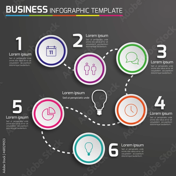 Fototapeta 6-Step way process infographics dark vector background