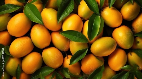 Fototapeta Top-view angle background of mango fruits.