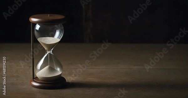 Fototapeta Timeless Concept of Hourglass on Arid Desert Sands with Twilight Sky, Symbolizing Urgency, Patience, and the Inevitable Passage of Time in a Tranquil Nature Setting