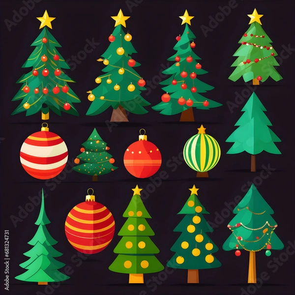 Obraz Christmas trees and Santa, Generating AI