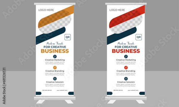 Fototapeta 
Business Roll Up Banner vector creative design. X banner, x stand, pull up, pop up banner for marketing and advertising.
2023 and 2024 Trending and modern design. colorful roll up standee banner desi
