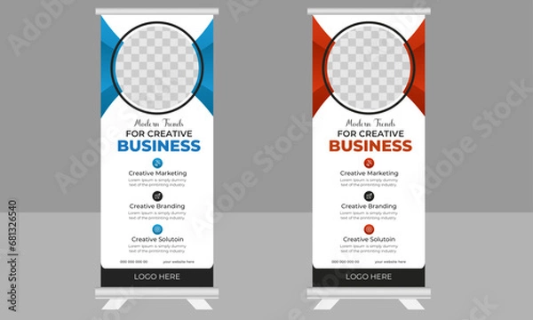 Fototapeta Business Roll Up Banner vector creative design template, corporate Roll up background for Presentation,
X banner, x stand, 2023 and 2024 Trending and modern design.
