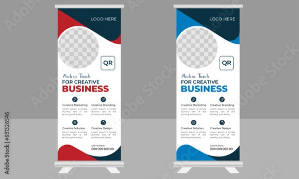 Fototapeta 
Business Roll Up Banner vector creative design. X banner, x stand, pull up, pop up banner for marketing and advertising.
2023 and 2024 Trending and modern design. colorful roll up standee banner desi