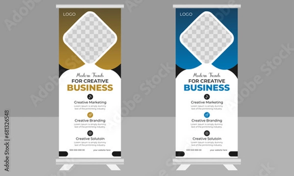 Fototapeta 
Business Roll Up Banner vector creative design. X banner, x stand, pull up, pop up banner for marketing and advertising.
2023 and 2024 Trending and modern design. colorful roll up standee banner desi