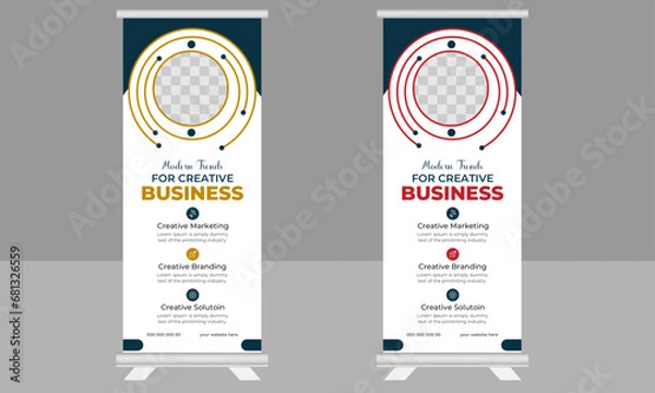 Fototapeta Business Roll Up Banner vector creative design template, corporate Roll up background for Presentation,
X banner, x stand, 2023 and 2024 Trending and modern design.
