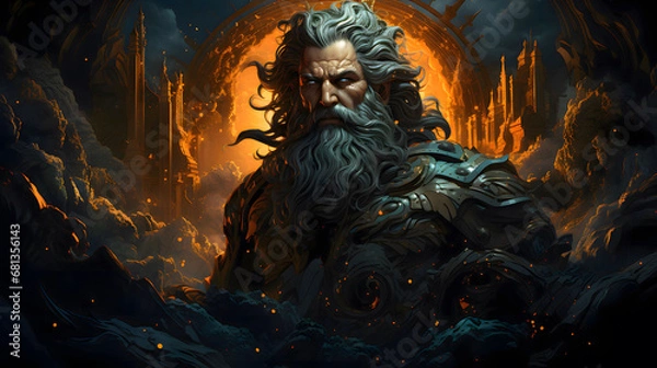 Fototapeta 삼지창으로 파도를 가르는 포세이돈