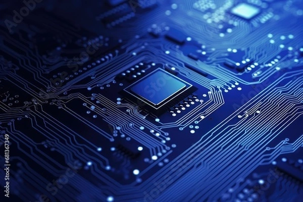 Fototapeta Computer technology image with circuit board background, ideal for various topics related to computers and AI by generated AI