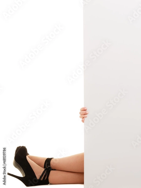 Fototapeta Ad. Blank copy space banner and female legs