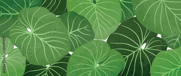 Fototapeta Abstract botanical art background vector. Natural hand drawn pattern design with leaves branch. Simple contemporary style illustrated Design for fabric, print, cover, banner, wallpaper.