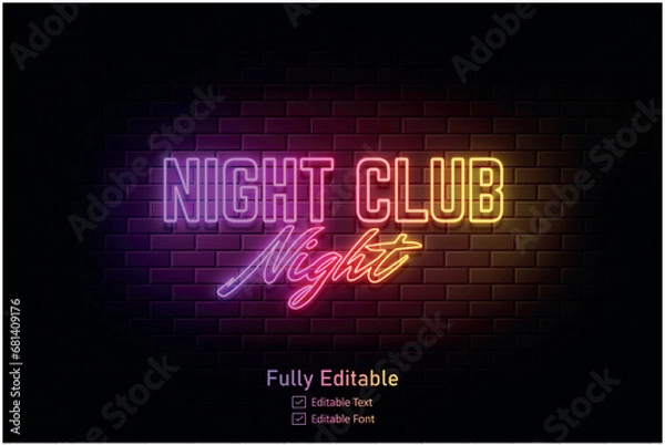 Fototapeta Vector neon effect light night party editable text effect and night club logo for neon text effect	