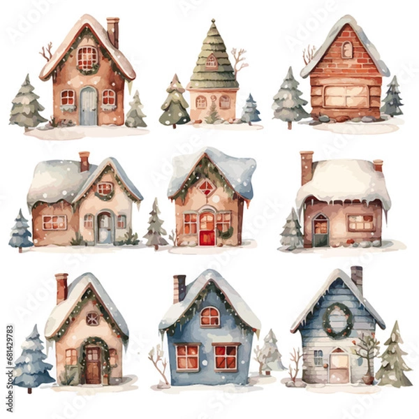 Fototapeta set of christmas houses vectors