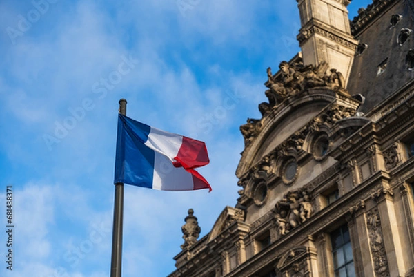 Obraz French flag in front of a historical building