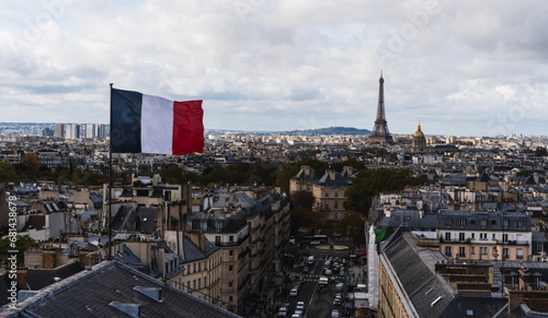 Obraz Paris skyline panorama with the Eiffel Tower and French flag