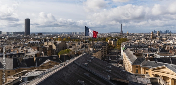 Obraz Paris skyline panorama with the Eiffel Tower and French flag