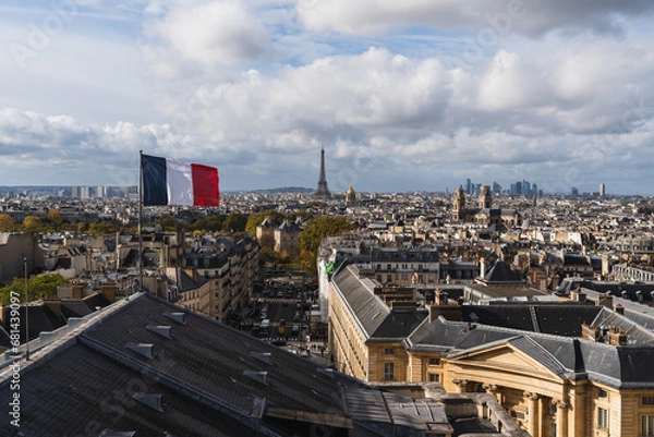 Obraz Paris skyline panorama with the Eiffel Tower and French flag