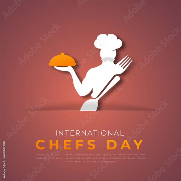 Obraz International Chefs Day Paper cut style Vector Design Illustration for Background, Poster, Banner, Advertising, Greeting Card