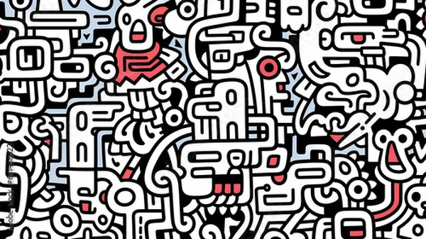 Fototapeta Cute black and white graffiti art abstract background poster web page PPT, artistic background