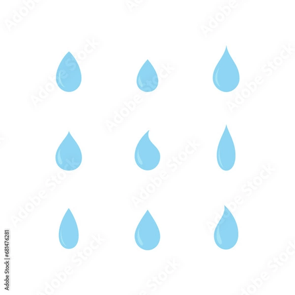 Fototapeta Set of water drops isolated on white background. Vector illustration. 