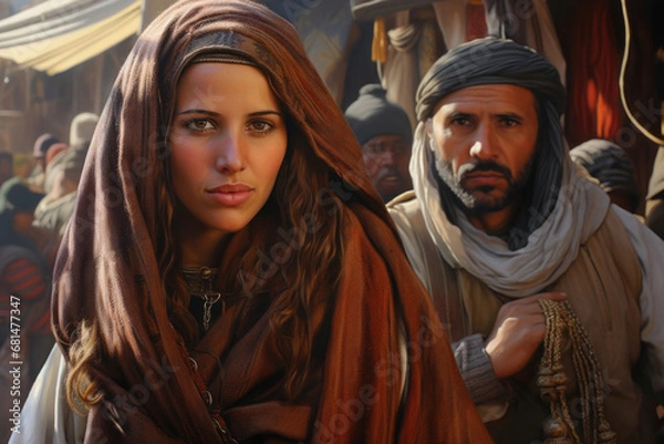 Obraz Photography closed shot portrait of berber gaze dressed  in the bazar