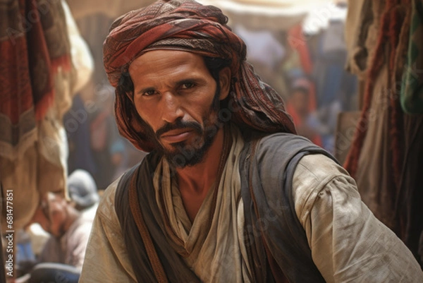 Obraz Photography closed shot portrait of berber gaze dressed  in the bazar