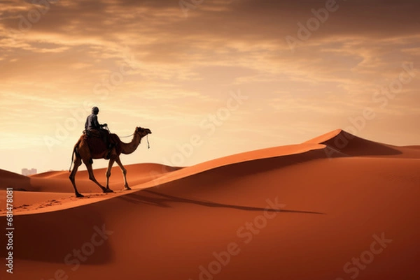 Fototapeta Camel caravan in the desert Sahara
