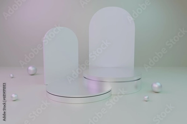 Fototapeta Product podium in white room. Abstract modern vector rendering 3d shape for products display presentation.