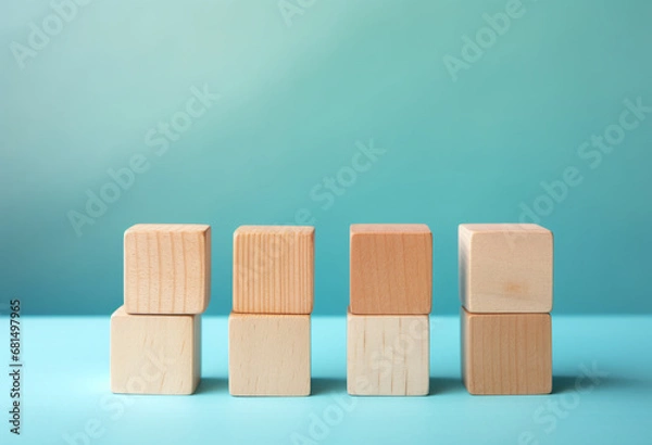 Obraz Eight wooden cubes set on light blue surface