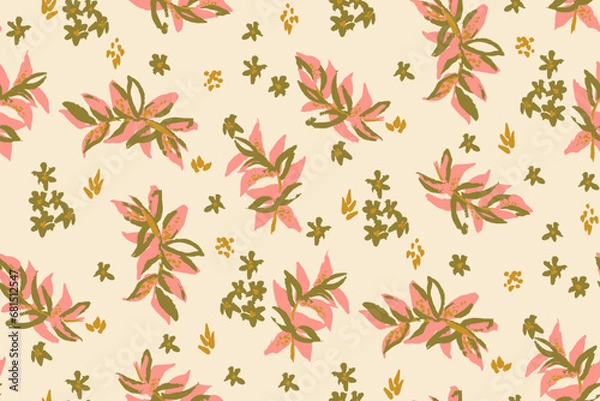 Fototapeta Beautiful floral motif. Leaves intertwined in a seamless pattern on a gentle background