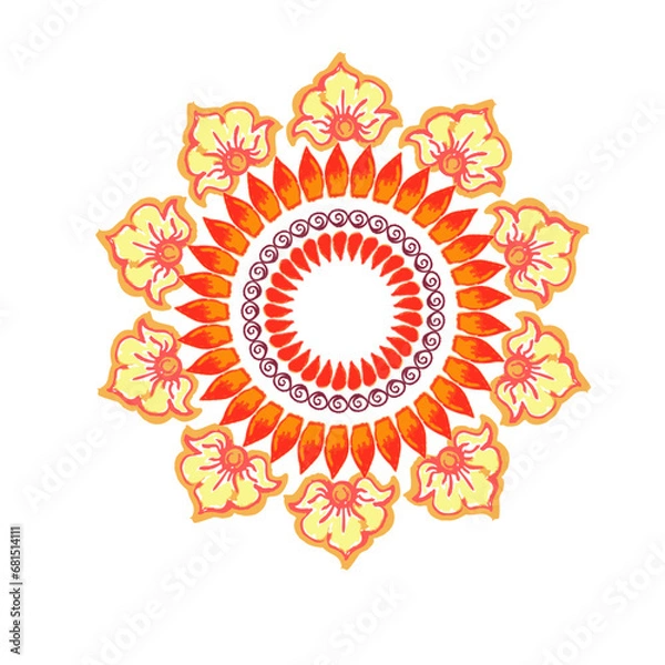 Obraz Indian rangoli circle hindu design pencil textured colorful vector card poster