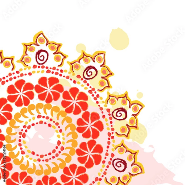 Obraz Indian rangoli circle hindu design pencil textured colorful vector card poster