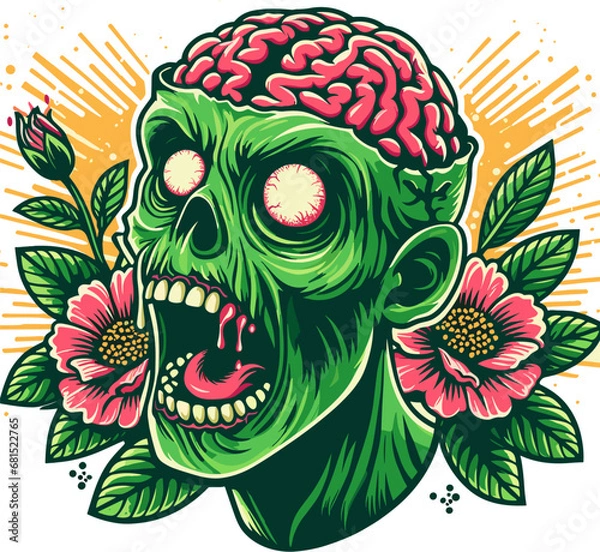 Fototapeta a zombie with brain flowers