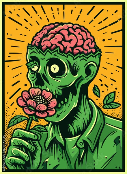 Fototapeta a zombie with brain flowers